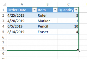 Excel extend table rows