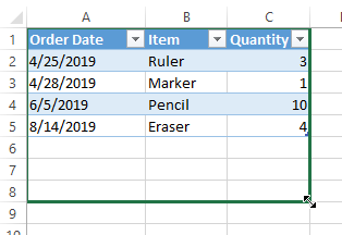 excel how many rows in a table