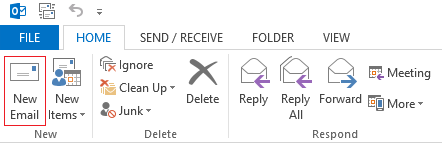 Outlook 2013 ribbon new email highlighted