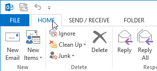 Outlook Home Ribbon home tab highlighted
