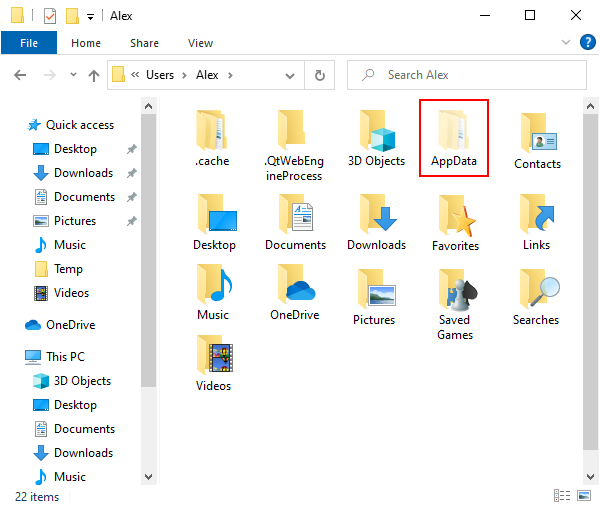 Windows 10 AppData Folder in User Profile