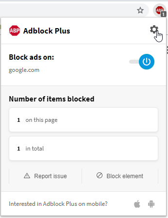 Adblock Plus left click menu