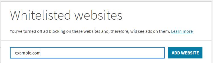 Adblock Plus whitelist website field