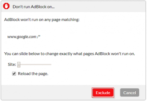 how to whitelist a website in adblock