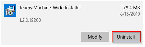 Teams Machine-Wide Install uninstall button