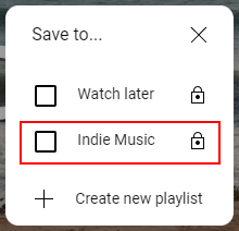 YouTube Web Save To Playlist Window