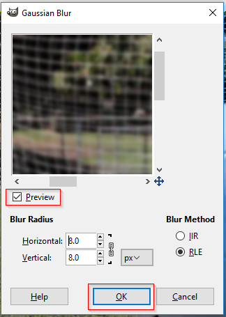 GIMP Gaussian blur window