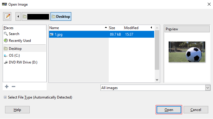 Gimp open image menu