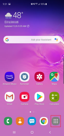 Samsung Galaxy s10 apps button on home screen
