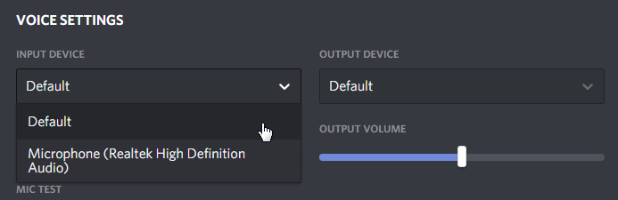 Discord input device settings Discord Mic Test for mic not working in Discord