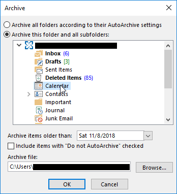 Outlook 2013 Archive Calendar Folder