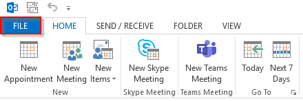 Outlook 2013 File tab