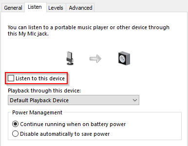 Windows 10 Sound window listen to this device mic not working in Discord