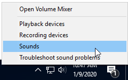 Right click sound icon select Sounds