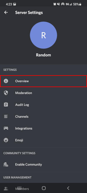 Discord Mobile App Overview in Server Settings