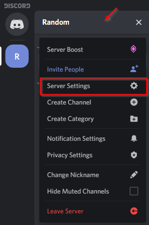 Discord Server Settings Option