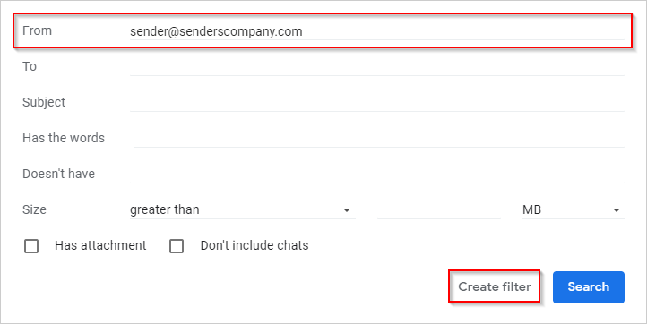Gmail Create Filter for Specific Sender
