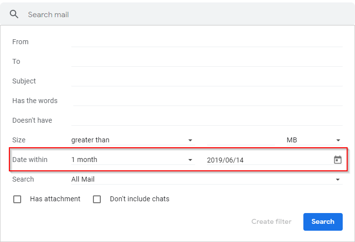 Gmail Filters Menu Date Within Field