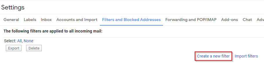 Gmail Settings Create New Filter
