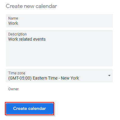 Google Calendar Create New Calendar Form