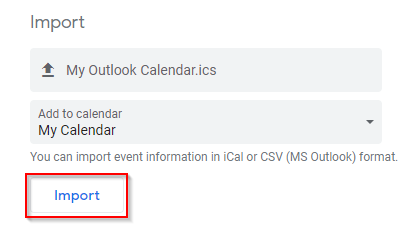 Google Calendar Import Button
