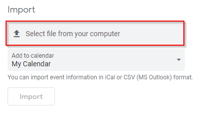 Google Calendar Select Exported File