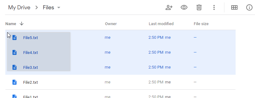Google Drive Multiple Files Selected With Mouse