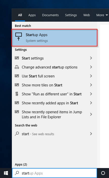 Windows 10 Start Menu Startup Apps