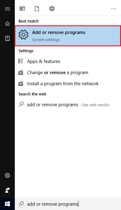 Windows Start Menu Add or Remove Programs