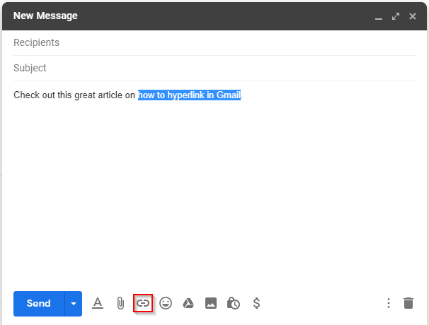 Gmail Email Insert Link Button