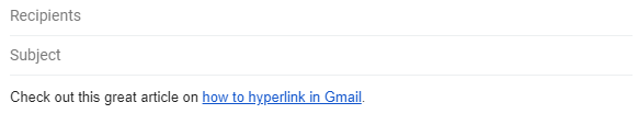 Gmail Hyperlinked Text