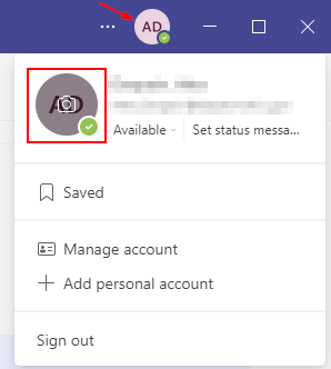 Microsoft Teams Change Profile Picture Icon in Profile Menu