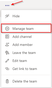 Microsoft Teams Manage Team