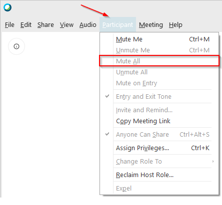 Webex Mute All Option in Participants Tab