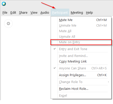 Webex Mute on Entry Option in Participant Tab