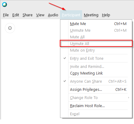Webex Unmute All Option in Participants Tab