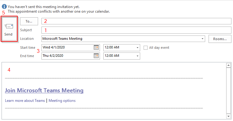 Create Microsoft Teams Meeting in Outlook