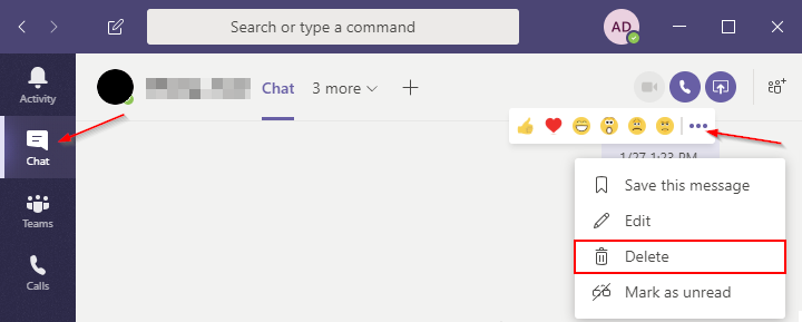 Delete Private Chat Message in Microsoft Teams