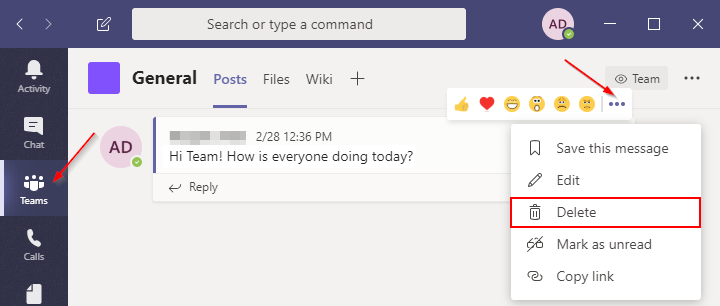 Delete Team Chat Message in Microsoft Teams