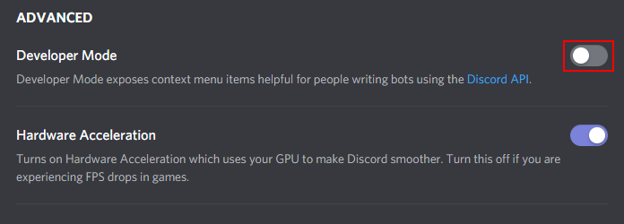 Discord Developer Mode Switch