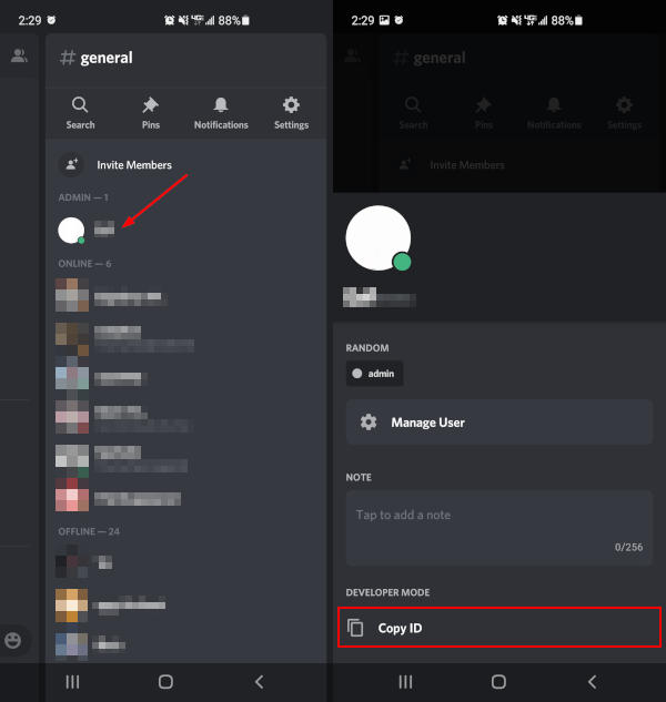 Discord Mobile App Copy ID in User Menu