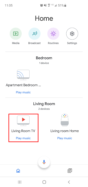 Google Home App Tap Device to Cast Screen to