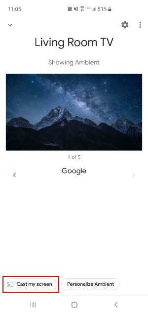 Google Home Cast my Screen Button