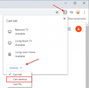 Sources Button in Chromecast menu in Google Chrome