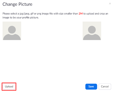 Upload Button on Zoom Change Profile Picture Window