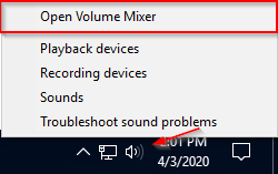 Windows 10 Volume Mixer in Sound Right Click Menu