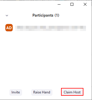 Zoom Claim Host Button in Participants List