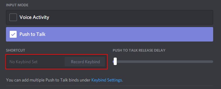 Discord Microphone Push to Talk Record Key from Keyboard