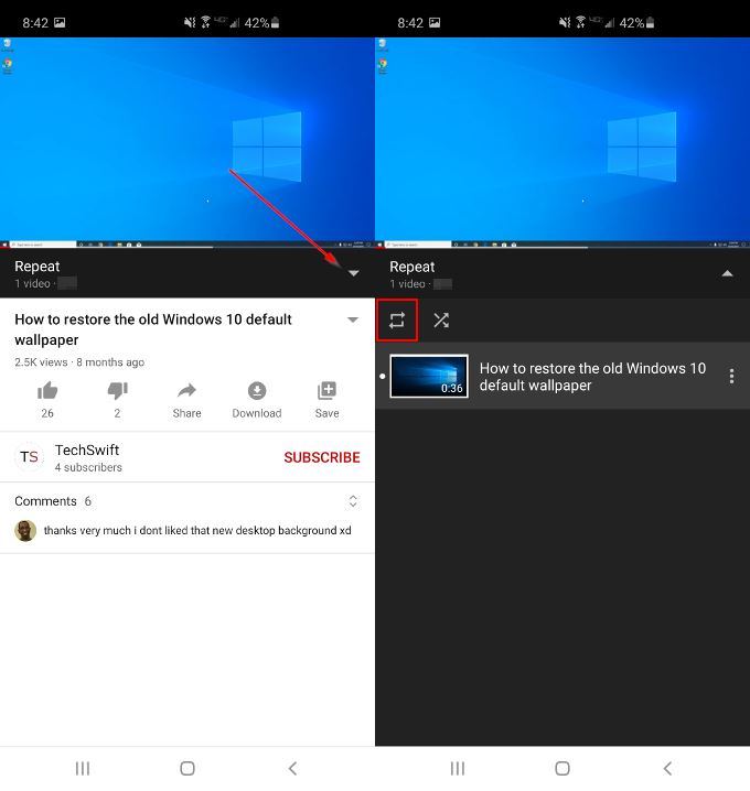 Loop Button in Playlist on YouTube Mobile App