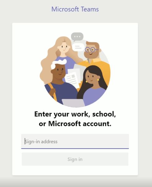 Microsoft Teams Login Screen